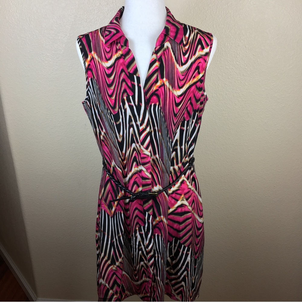 Worthington Women's Geo Print Sleeveless Button Down Dress Size 10